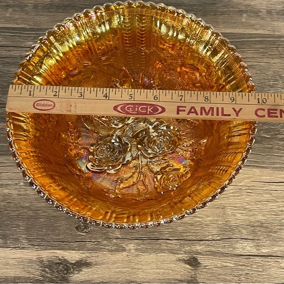 Vintage Fenton Marigold Carnival Imperial Open Rose Footed Bowl 10" dia. EUC - Picture 7 of 14